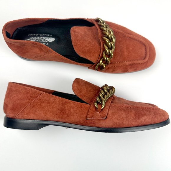 Free People x Jeffrey Campbell Vix Loafer Suede Chain Flats Brown Size 7.5